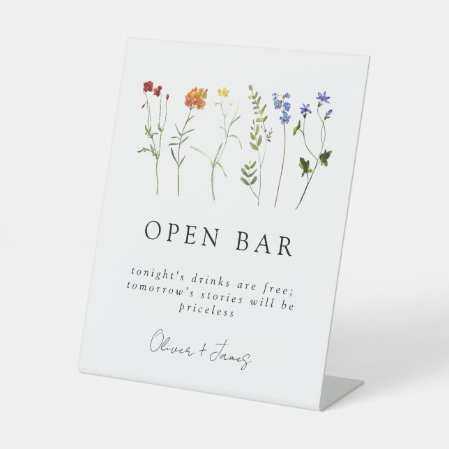 Wildblume LGBTQ Gay Pride Blumenzwiebelhochzeit Op Sockelschild (Vorderseite)