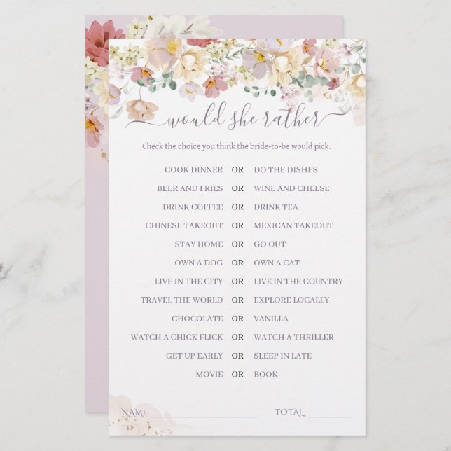 Wildblume Lila Bridal würde sie lieber Spiel (Vorne/Hinten)