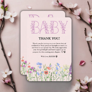Wildblume Lila Floral Baby Monogram Babydusche Dankeskarte