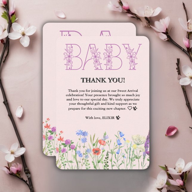 Wildblume Lila Floral Baby Monogram Babydusche Dankeskarte (Von Creator hochgeladen)