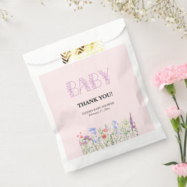 Wildblume Lila Floral Baby Monogram Babydusche Geschenktütchen (Versiegelt)