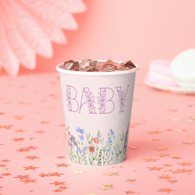 Wildblume Lila Floral Baby Monogram Babydusche Pappbecher (Insitu)