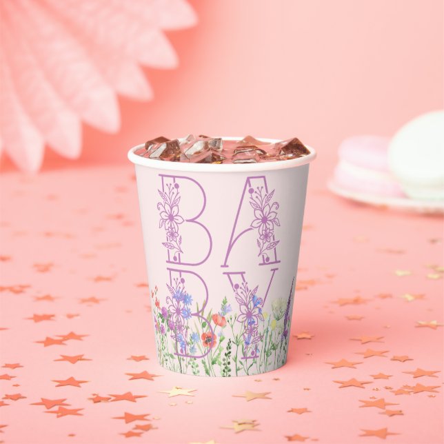 Wildblume Lila Floral Baby Monogram Babydusche Pappbecher (Insitu)