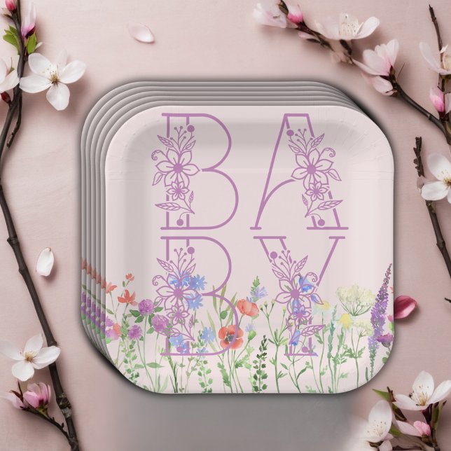 Wildblume Lila Floral Baby Monogram Babydusche Pappteller (Von Creator hochgeladen)