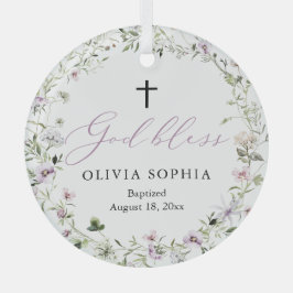 Wildblume Lila Girl Cross Taufe Ornament Aus Glas