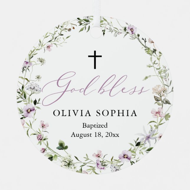 Wildblume Lila Girl Foto Taufe Ornament Aus Metall (Vorderseite)