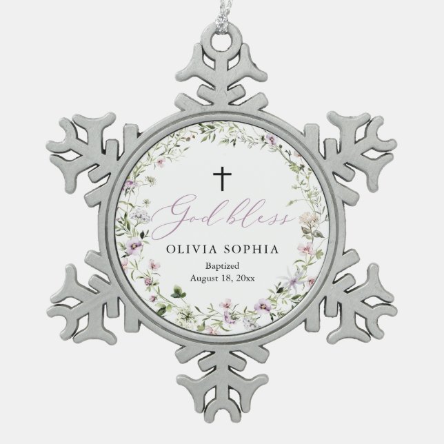 Wildblume Lila Girl Taufe Snowflake Ornament (Vorderseite)