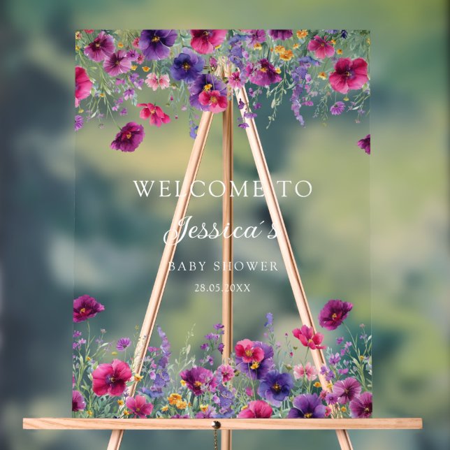 Wildblume, Lila-rosa-Blume-Babydusche Acrylschild (Neutral)