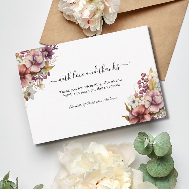 Wildblume Lila Rose Wasserfarbenhochzeit Dankeskarte (Watercolor wildflowers in shades of purple and rose Wedding Thank you cards)