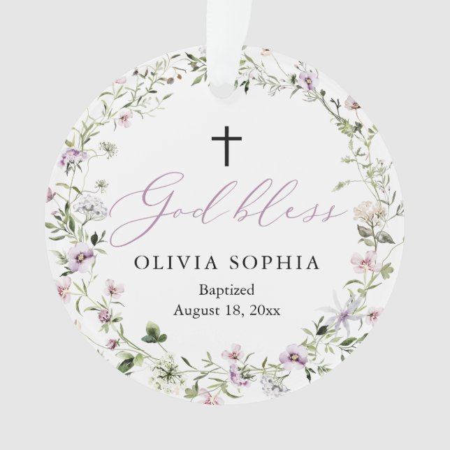 Wildblume Lila Taufe Mädchen Akrylorische Ornament (Vorderseite)