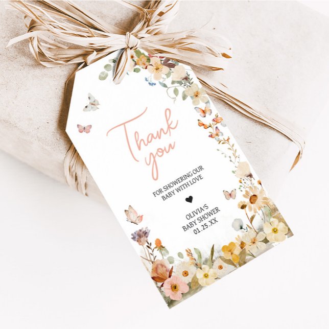 Wildblume Little Butterfly Babydusche Liebesmarken Geschenkanhänger (Little Butterfly Wildflower Baby Shower Favor Tags)