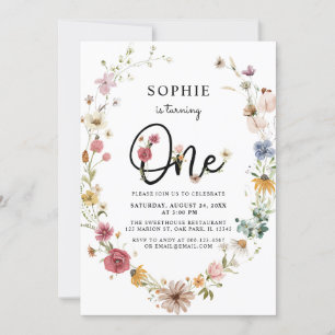 Wildblume macht ein 1. Geburtstagskind Einladung