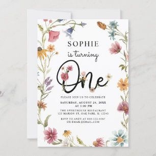 Wildblume macht ein Mädchen zum ersten Geburtstag Einladung