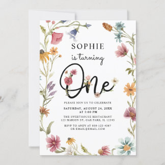 Wildblume macht ein Mädchen zum ersten Geburtstag Einladung