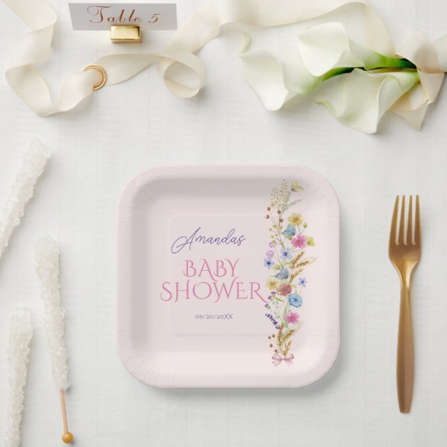 Wildblume Mädchen Dusche pink Pappteller (Hochzeit)