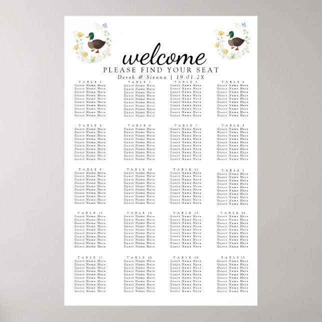 Wildblume Mallard Duck Hochzeitssitze Poster (Vorne)