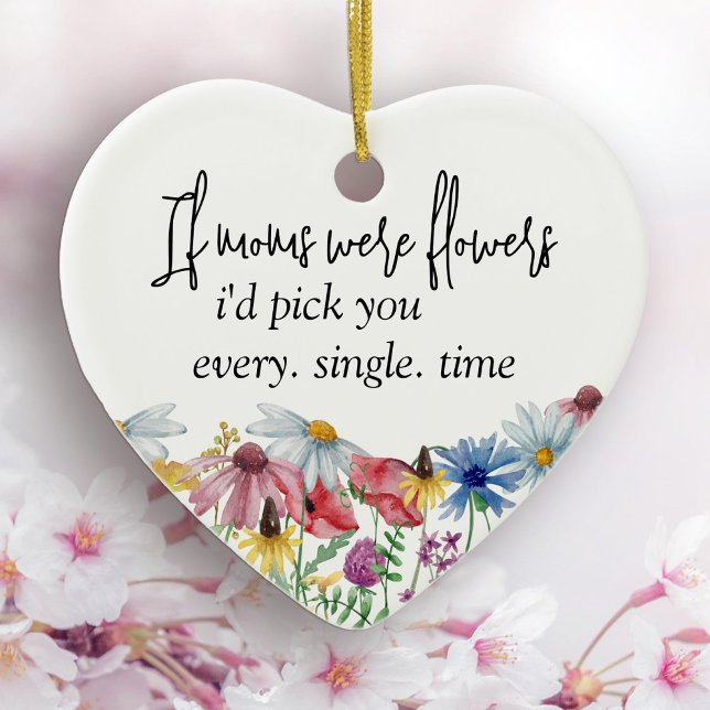 Wildblume Mamas waren Blume Sprichwort Personalisi Keramik Ornament (Heart shaped wildflower ornament with personal wording on the back)