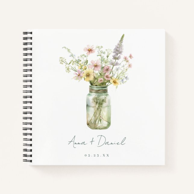 Wildblume Mason Jar Wedding Guest Book Notizbuch (Vorderseite)