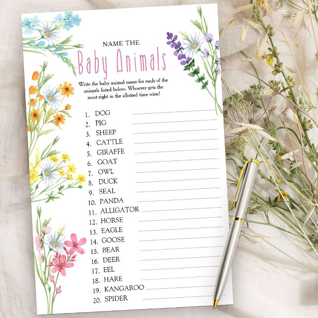 Wildblume Meadow Baby Animal Name Quiz Game (Baby Shower Game - Name the Baby Animals - from my Wildflower Meadow collection)