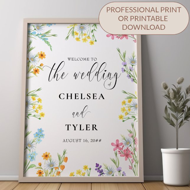 Wildblume Meadow Blume Border Wedding Script Poster (Wedding Welcome Poster - printed or digital download - from my Wildflower Meadow Wedding Collection)
