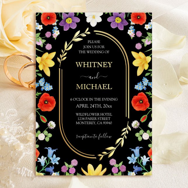 Wildblume Meadow Colorful Spring Monogram Wedding Folieneinladung (Wildflower Meadow Colorful Spring Monogram Wedding Foil Invitation)