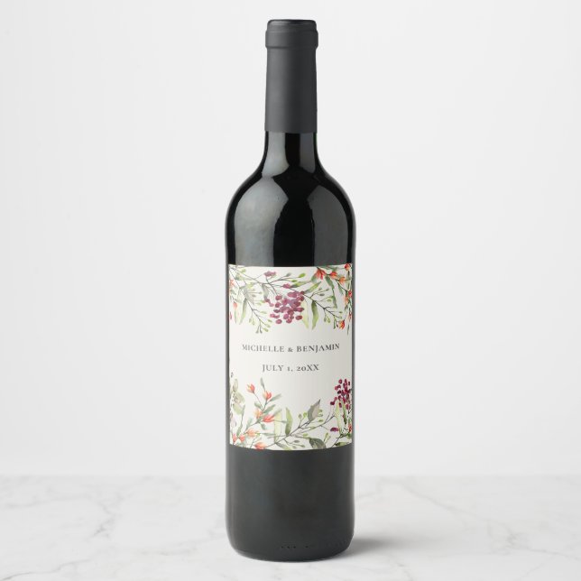 Wildblume Meadow Ecru Wedding Wine Bottle Weinetikett (Vorderseite)