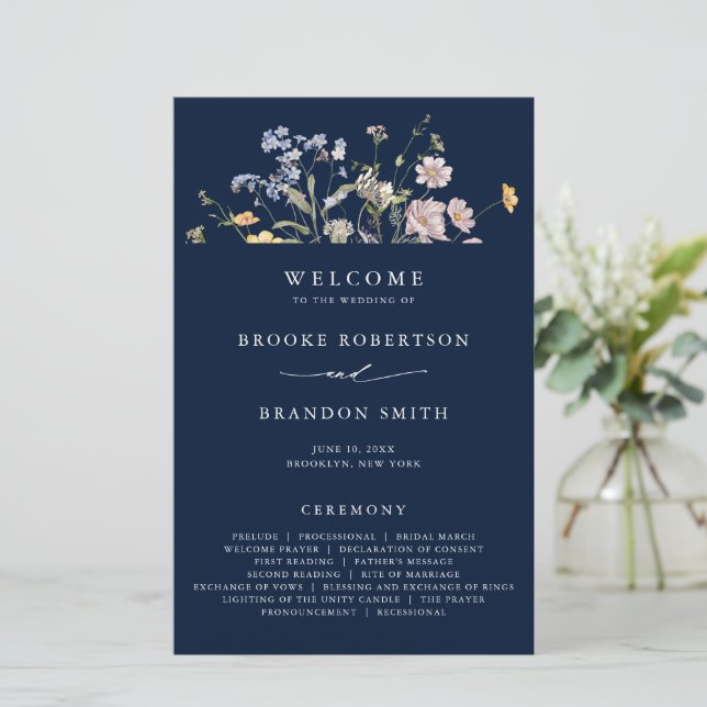 Wildblume Meadow Garden Boho Hochzeitsprogramm (Stehend Vorderseite)