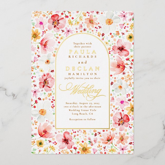 Wildblume Meadow Garden Floral Boho Wedding Folieneinladung (Vorderseite)