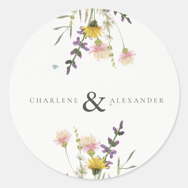 Wildblume Meadow Garden Wedding Runder Aufkleber (Vorderseite)