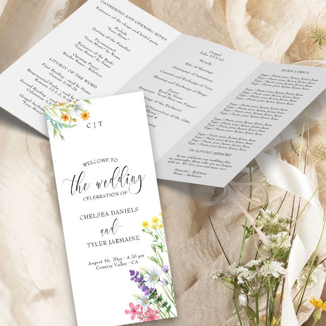 Wildblume Meadow Hochzeitsprogramm (Church Wedding Ceremony Program from the Wildflower Meadow Wedding Collection by Darling & May)