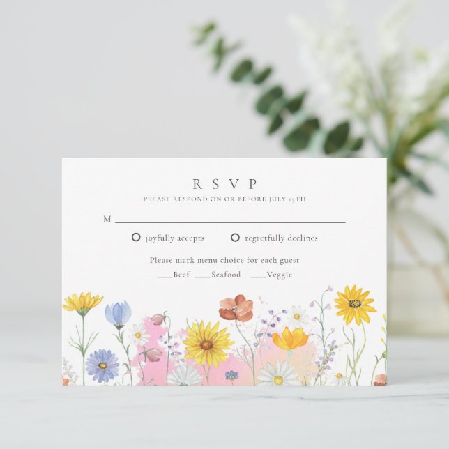 Wildblume Meadow Spring Summer Wedding RSVP Karte (Stehend Vorderseite)