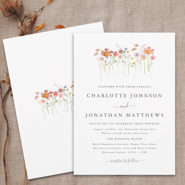 Wildblume Meadow Terracotta Orange Rust Wedding Einladung (Boho fall Wildflower floral Wedding invitation Watercolor flowers fall colors elegant modern design)