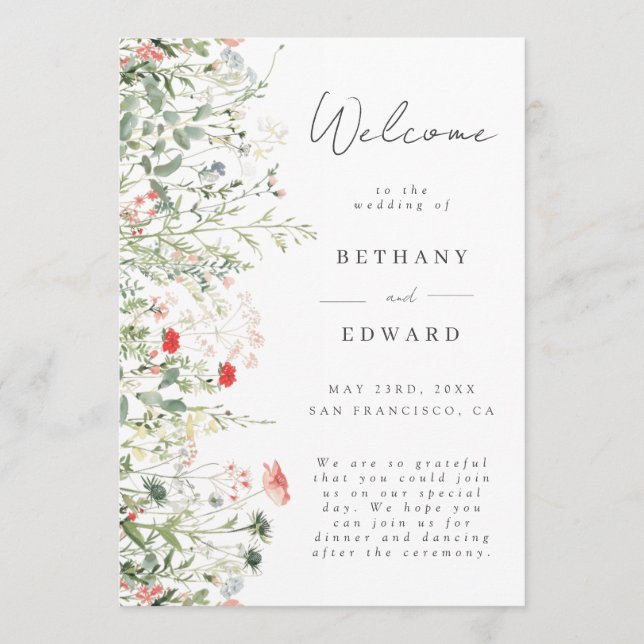 Wildblume Meadow Wedding Programm (Vorderseite)