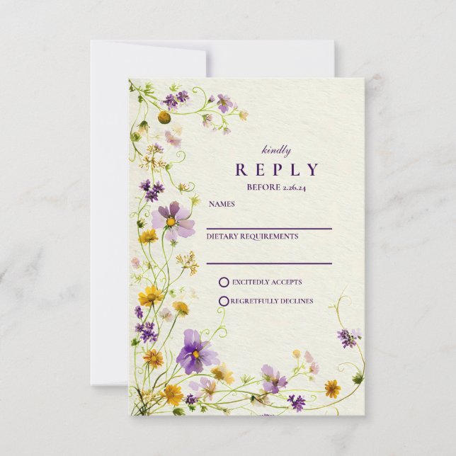 Wildblume Meadow Wedding RSVP Karte (Vorderseite)