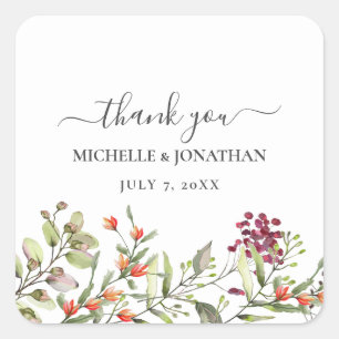 Wildblume Meadow Wedding Vielen Dank Quadratischer Aufkleber