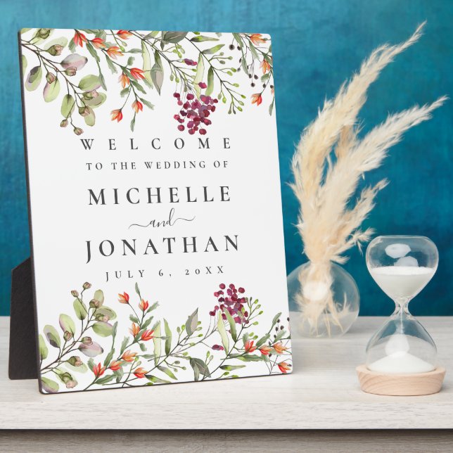 Wildblume Meadow Wedding Willkommenszeichen Fotoplatte (Seite)