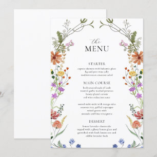 Wildblume Menu Template, Garden Party Brautshow Einladung