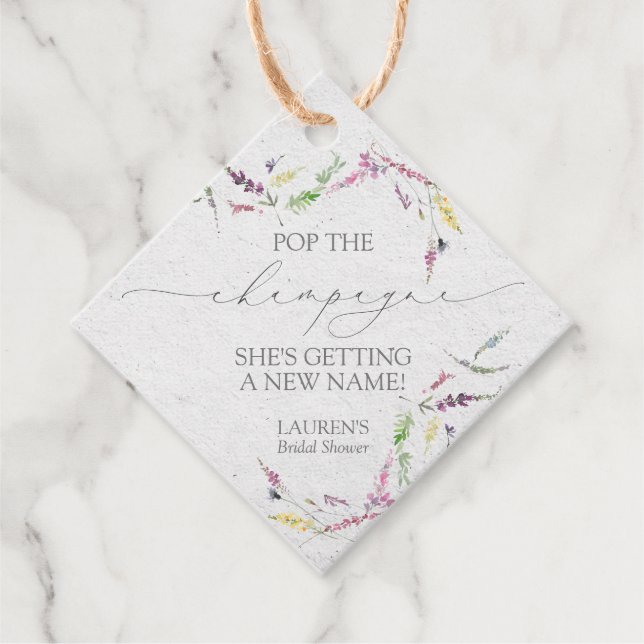 Wildblume Mini Champagne Flasche Geschenkanhänger (Vorderseite)