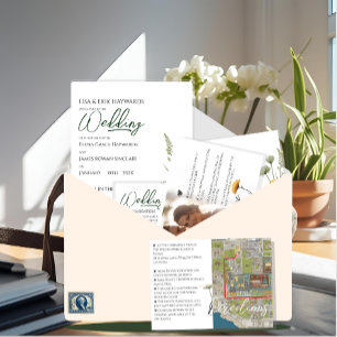 Wildblume Minimal 50 Gäste DIY Budget Hochzeit Dreifach Gefaltete Einladung