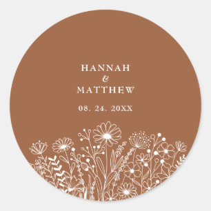 Wildblume Minimalistisch Boho Burnt Orange Wedding Runder Aufkleber