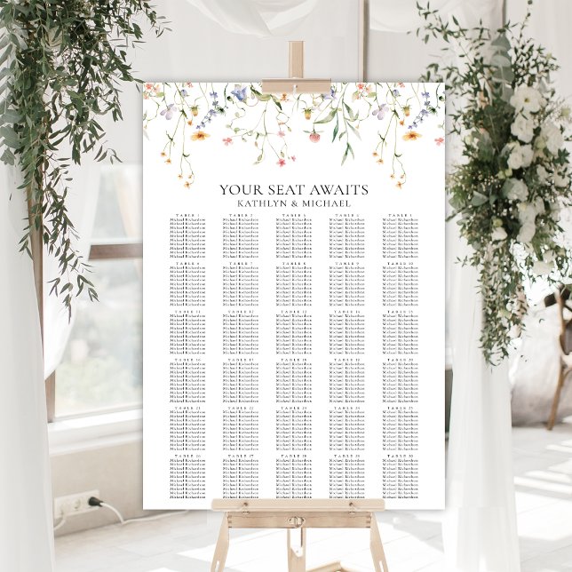 Wildblume Minimalistisch Hochzeit 30 Tischsitze Poster (Von Creator hochgeladen)