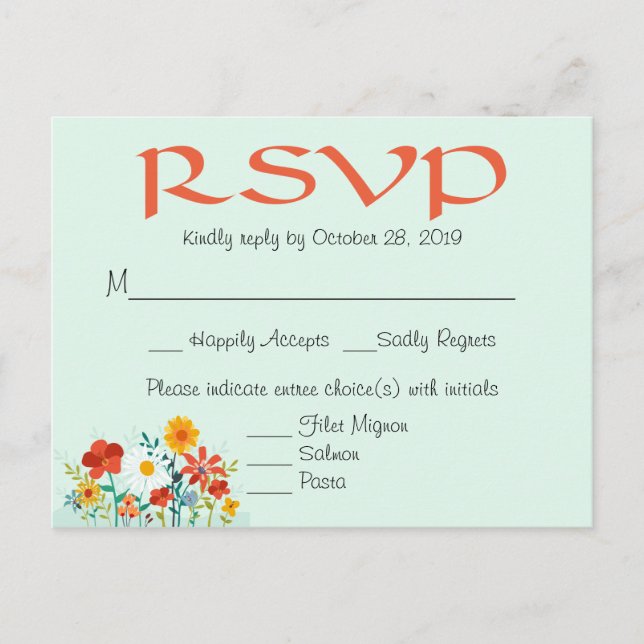 Wildblume Minze Floral Wedding RSVP Reaktion Einladungspostkarte (Vorderseite)
