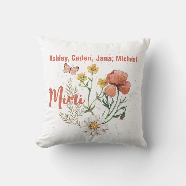 Wildblume mit Personalisiertem Namen Floral Mimi Kissen (Vorderseite)