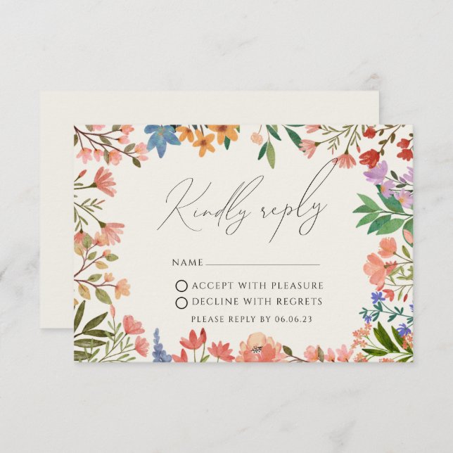 Wildblume Modern Wedding RSVP Card (Vorne/Hinten)