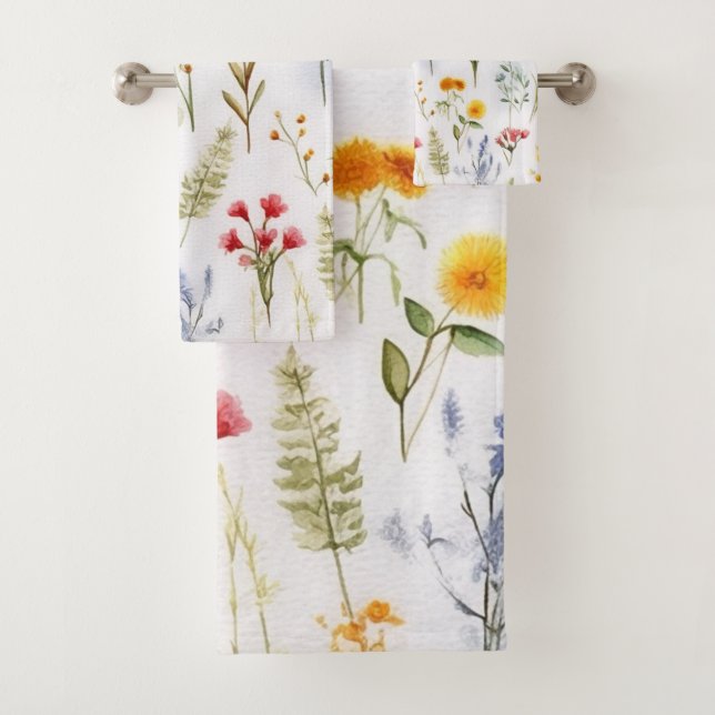 Wildblume Moderne botanische Wasserfarbe Badhandtuch Set (Insitu)