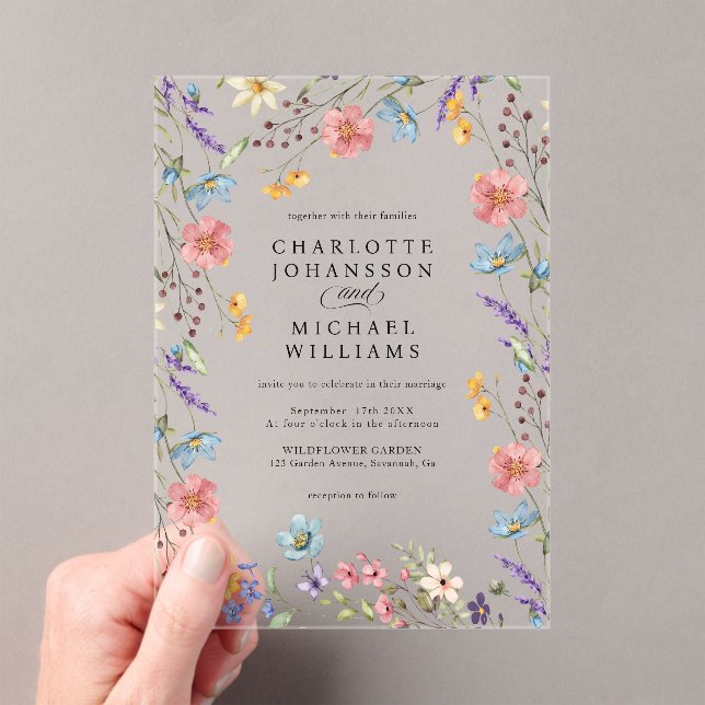 Wildblume Moderne Hochzeit im Rustikalen Garten Acryleinladungen (Insitu (Handheld))