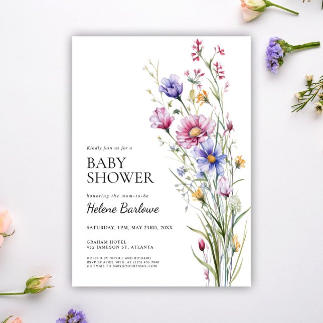 Wildblume Moderne Rustikale Babydusche Boho Einladung (Wildflower Modern Rustic Boho Floral Baby Shower Invitation)