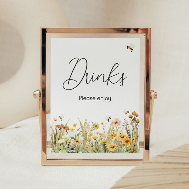 Wildblume Mommy to Bee Baby Duschgetränke Poster (Mommy to Bee Wildflower Baby Shower Drinks Sign)