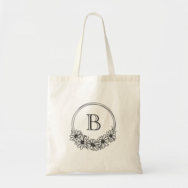 Wildblume Monogram Bridesmaid Tote Beutel Geschenk Tragetasche (Vorne)
