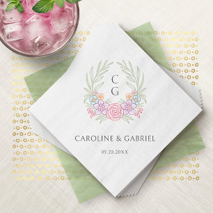 Wildblume Monogram Wappen Hochzeit Serviette